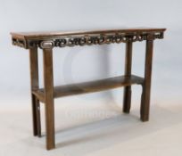 A Chinese hongmu altar table, with scroll frieze and understage, W. 5ft. D.1ft. 3in. H.3ft 3.5in.