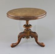 A Victorian walnut miniature tripod table, with circular tilt top and carved tripod, 10.25in. height