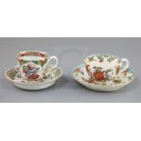 A Worcester 'Jabberwocky' cup and saucer and a 'Dragon in Compartments' coffee cup and saucer, c.