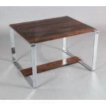 A 1950's Danish rosewood occasional table, on chrome supports, W.2ft 4in. D.2ft H.1ft 6in.CITES