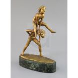 Professor Otto Poertzel. A bronze group of two boys playing leapfrog, signed, on green marble