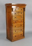 A Victorian rosewood secretaire Wellington chest, with five graduated drawers and double dummy