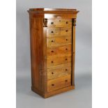 A Victorian rosewood secretaire Wellington chest, with five graduated drawers and double dummy