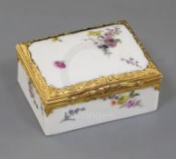 A Meissen gold mounted table snuff box, mid 18th century, the exterior painted with Deutsche Blumen,