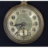 An early 20th century 14ct gold and black enamel Omega open face keyless dress pocket watch, with