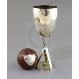 Mr H Dodge, an Edwardian presentation cricket ball and a plated trophy cup, the cricket ball with