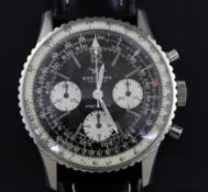 A gentleman's 1960's stainless steel Breitling Navitimer manual wind chronograph wrist watch,