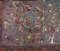 A 19th century Kashmir wool and silk shawl, finely embroidered with figures and animals amid