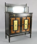 A Victorian Aesthetic Movement burr wood and ebony chiffonier, with raised mirrored back, long