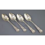 A set of four George III hourglass pattern tablespoons by Paul Storr, London, 1814, 22.5cm, 12.5