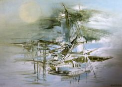 M. Sivanesan (Indian, 1940-2015)oil on canvas laid on board'Boats'signed and dated '8231 x 45in.