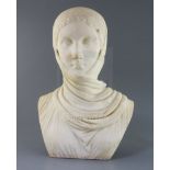 After the antique. A white marble bust of the Holkham Vestal Virgin, 18in.
