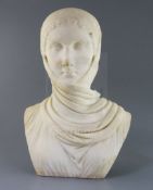 After the antique. A white marble bust of the Holkham Vestal Virgin, 18in.