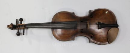 A German violin, follower of Johann Gottfried Hamm, late 19th century the two piece back with medium