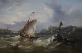 John Moore of Ipswich (1820-1902)pair of oils on canvasShipping off the coastone signed and dated