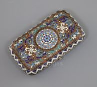 A late 19th century Russian 88 zolotnik silver and polychrome cloisonne enamel cigarette case by