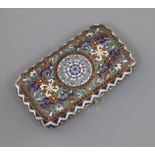 A late 19th century Russian 88 zolotnik silver and polychrome cloisonne enamel cigarette case by