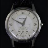 A gentleman's 1950's? stainless steel Movado automatic wrist watch, with baton and quarterly