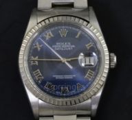 A gentlemans' 2003 Rolex stainless steel Oyster Perpetual Datejust Superlative Chronometer with blue