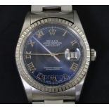 A gentlemans' 2003 Rolex stainless steel Oyster Perpetual Datejust Superlative Chronometer with blue