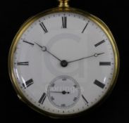 A Patek Philippe 18ct gold open face Roman dial pocket watch, cased, with 9ct gold watch chain and