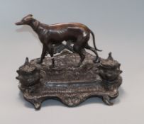 A bronze 'greyhound' inkstand height 19cm