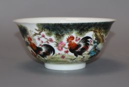 A Chinese famille rose cockerel bowl diameter 15cm