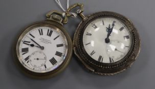 A Continental metal cased Rundell, Bridge & Rundell pocket watch and a Winegarten's Railway