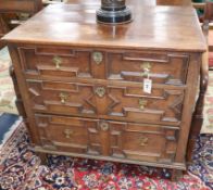 A 17th/18th century oak three drawer chest W.86cm