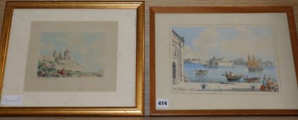 Edwin Galea, two watercolours, Grand Harbour and Mdina, Old City, Malta, signed and dated 1951 and