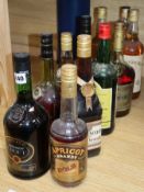 Four assorted whiskies including Teachers, three cognac and four brandys