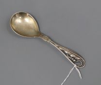 A 1930's Georg Jensen 925 sterling leaf and berry preserve spoon, no. 42, 15cm.