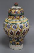 A 19th century Maiolica vase and cover height 39cm
