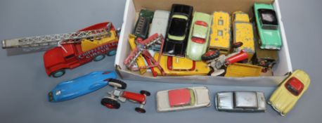 A collection of toy cars including Corgi Proteus Campbell Bluebird and a Corgi Major Chipperfield