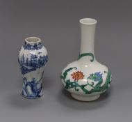 A Chinese famille verte dragon vase with Yongzheng mark and a Chinese blue and white vase tallest