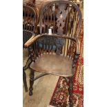 A 19th century elm and beech Windsor elbow chair