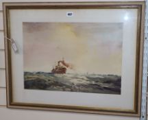 Sidney Vale (1916-1991), 'Estuary Steamer', watercolour, 35 x 50cm