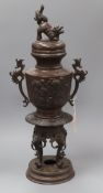 A Japanese Meiji period bronze censer height 58cm