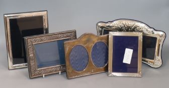 Five assorted silver and white metal mounted photograph frames, largest, 25cm.