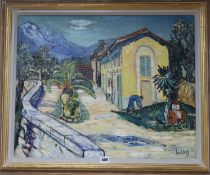 John Livesey (1926-1990), oil on canvas board, Spanish courtyard scene, signed and dated '56, 50 x