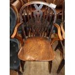 A Victorian ash and elm Windsor low-back armchair