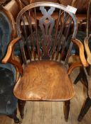 A Victorian ash and elm Windsor low-back armchair