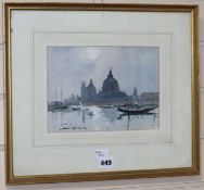 Edward Wesson, ink and watercolour, Venice Nocturn, signed, 17 x 23cm