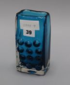 A Whitefriars 'mobile phone' kingfisher blue glass vase height 16cm