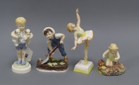 Four Royal Worcester figures: Woodland dance, Tuesday's child, Monday's child and Saturday's child