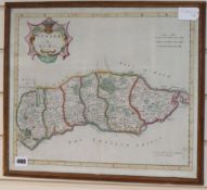 Robert Morden, coloured engraving, Map of Sussex, 37 x 43cm