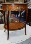 A French transitional style parquetry and mahogany two-tier oval table W.54cm