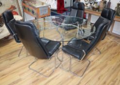 A set of five Pieff 'Eleganza' high-back chrome and leather armchairs and a circular chrome and