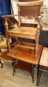 A Regency elm seat elbow chair and a late Victorian oak two tier occasional table Table W.67cm