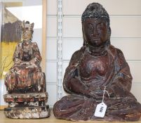 Two Chinese lacquered wood figures of deities tallest 45cm